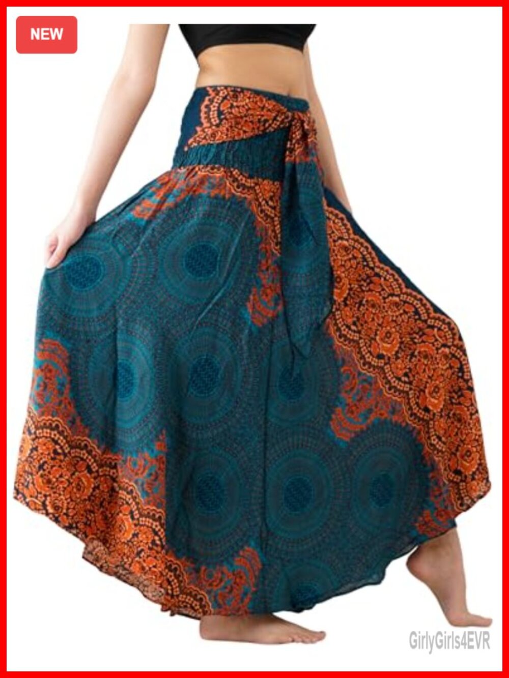 Maxi Boho Skirt Asymmetrical Hem Elastic Waist Bow Tie Rayon